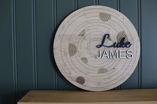 Child Name Sign - Round - Solar System Theme